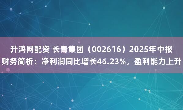 升鸿网配资 长青集团（002616）2025年中报财务简析：净利润同比增长46.23%，盈利能力上升