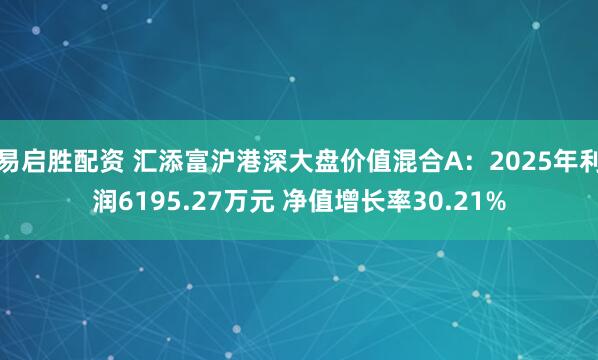 易启胜配资 汇添富沪港深大盘价值混合A：2025年利润6195.27万元 净值增长率30.21%